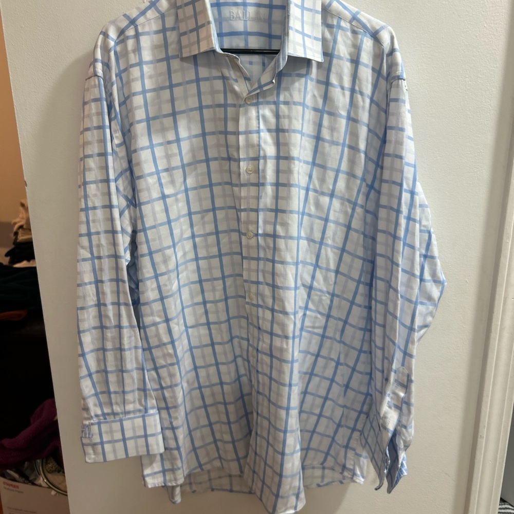 Ballin Men's Blue/White Plaid Dress Shirt Long Sleeve Size‎ XL